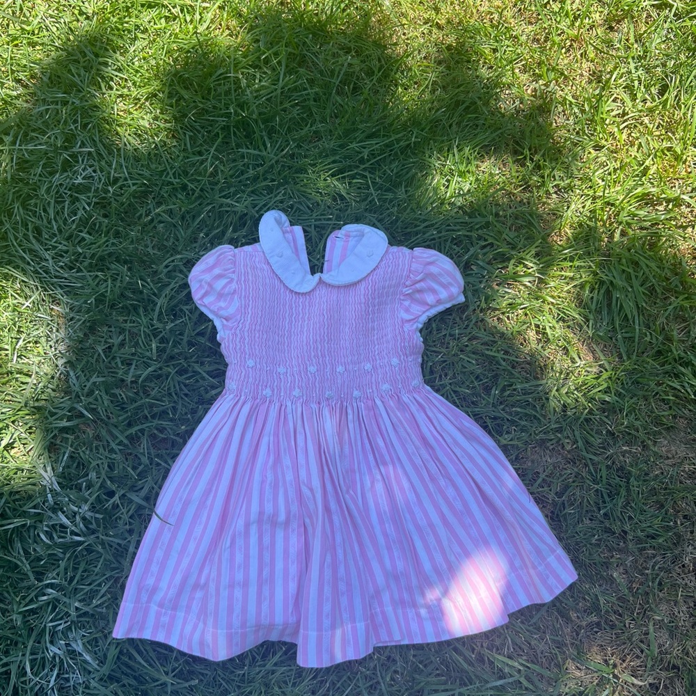 Tartine et Chocolat Pink and White Dress with Textured Collar